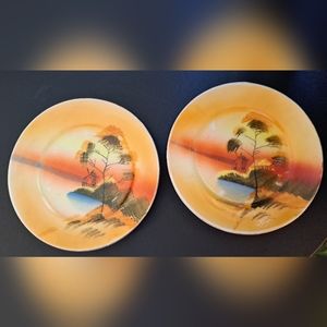 Vintage Windmill Sunset Saucers Set of 2 Made in Japan